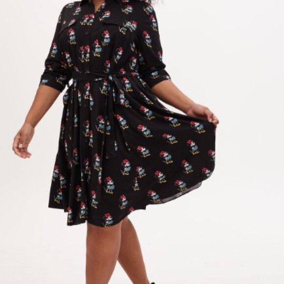 torrid Dresses & Skirts - Disney Minnie Mouse Black Challis Self Tie Shirt Dress from Torrid